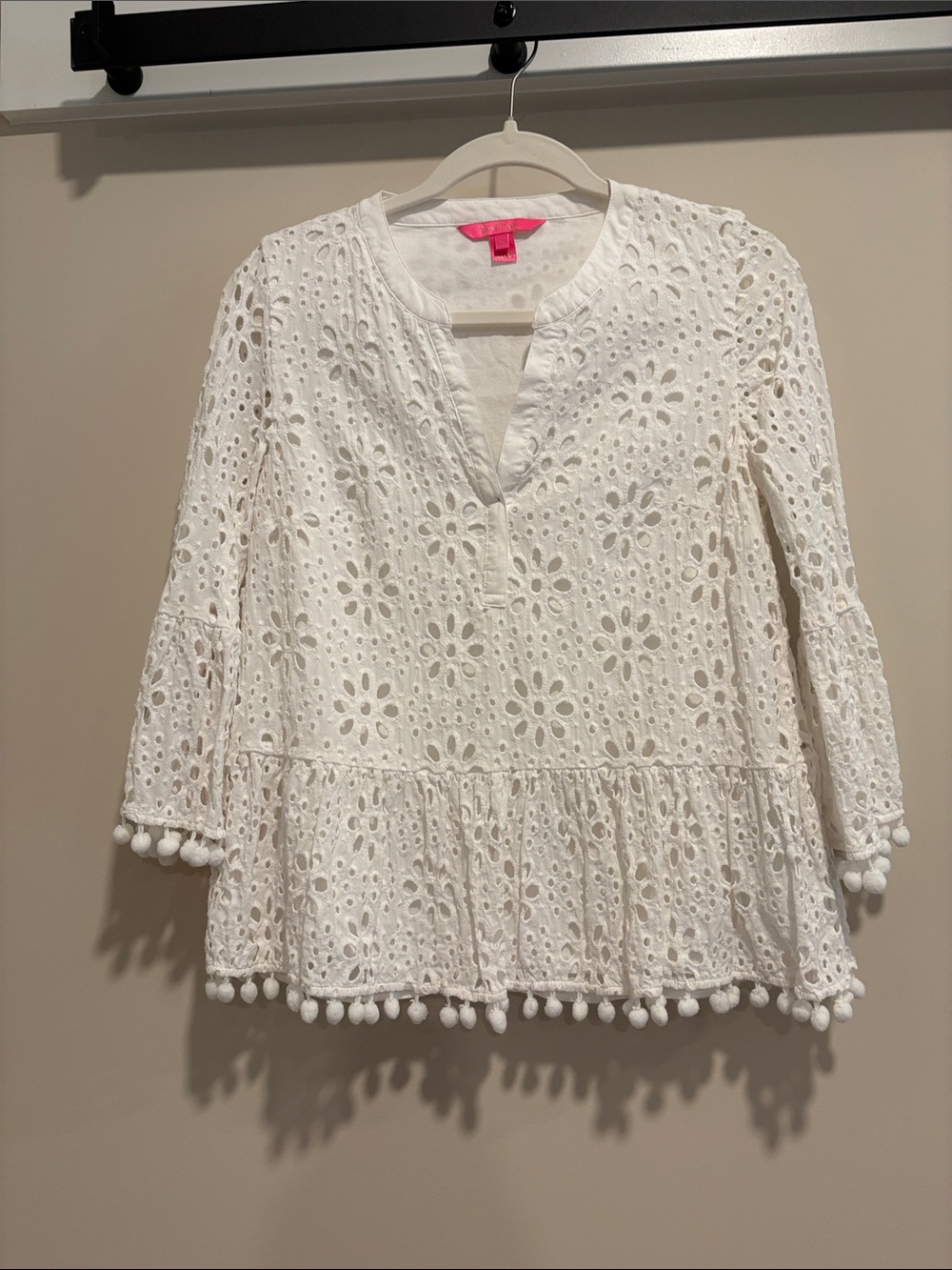 Lilly Pulitzer White Eyelet Pom-Pom Tunic
